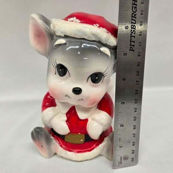 Vintage Japan Christmas Santa Mouse 6" Ceramic Planter Candy Dish Hat Kitschy - Picture 8 of 9